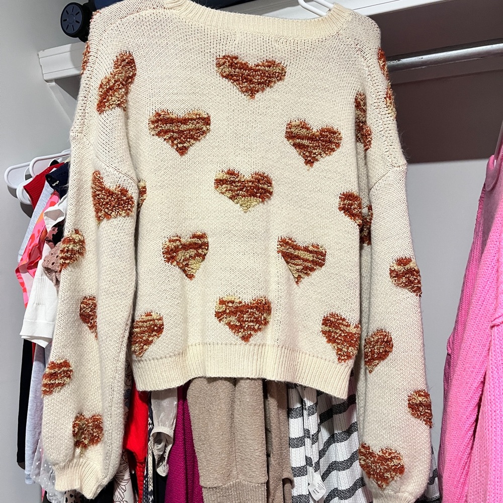 Heart Patterned Cream Sweater